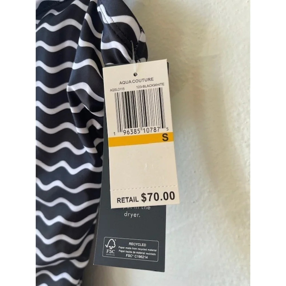 Aqua Couture Black & White Stripped Pattern Swim one Piece Size Small
